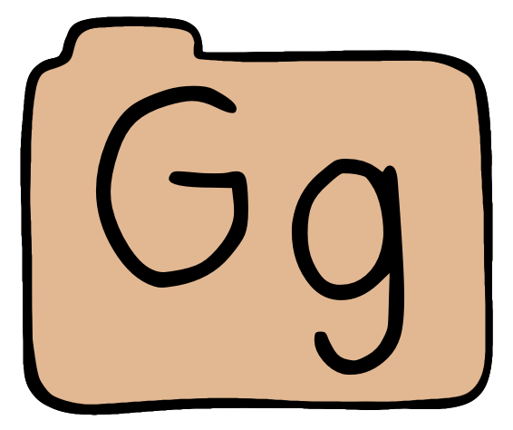 light orange file folder with capital and lowercase G on it.